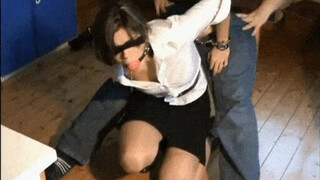 Slave Handjob Brunette Bondage Blindfolded Ball Gagged BDSM GIF