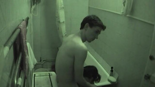 Hidden camera captures teen bathroom fuck