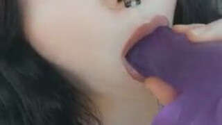 Sucking Spit Pretty Goth Gagging Dripping Dildo Cute Big Tits Alt GIF