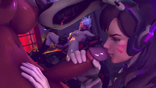 D.Va из ОверВотч сосет большой член футанари на глазах у подруги