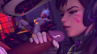 D.Va из ОверВотч сосет большой член футанари на глазах у подруги