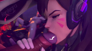 D.Va из ОверВотч сосет большой член футанари на глазах у подруги