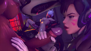 D.Va из ОверВотч сосет большой член футанари на глазах у подруги