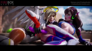 Лесбиянки D.Va и Mercy развлекаются с самотыком