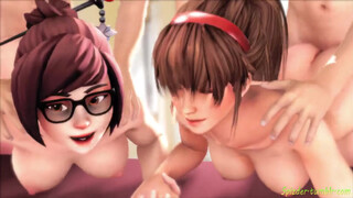 Hitomi (Dead or Alive) и Mei (Overwatch) замутили групповушку