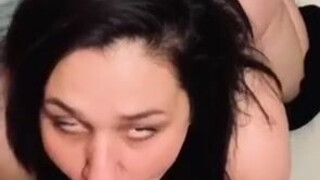 Thong Face Fuck Deepthroat Brunette Blowjob Big Ass BWC BBW GIF