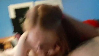 Redhead Glasses Forced Deepthroat Blowjob GIF