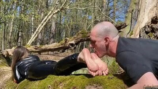 Outdoor Mistress Lena Goddess Gagging Foot Worship Foot Licking Foot Fetish Femdom Feet Licking Feet Fetish GIF