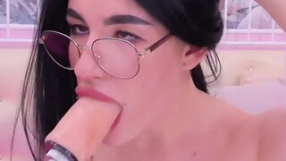 Tease Spit Solo Sloppy Petite OnlyFans Homemade Glasses Gagging Dildo Deepthroat Deep Penetration Choking Ahegao GIF