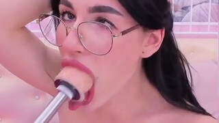 Tease Spit Solo Sloppy Petite OnlyFans Homemade Glasses Gagging Dildo Deepthroat Deep Penetration Choking Ahegao GIF