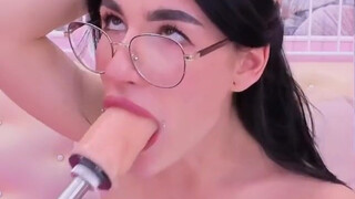 Tease Spit Solo Sloppy Petite OnlyFans Homemade Glasses Gagging Dildo Deepthroat Deep Penetration Choking Ahegao GIF