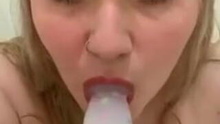 Wet Shower Sex Toy Female Dildo Deepthroat Cute Blowjob Blonde GIF