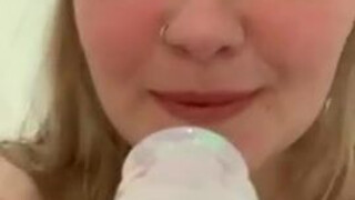 Wet Shower Sex Toy Female Dildo Deepthroat Cute Blowjob Blonde GIF