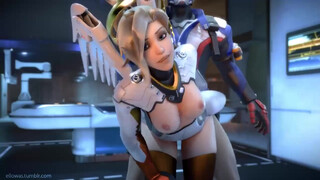 Soldier 76 изо всех сил трахает грудастую подругу Mercy - порно мультик