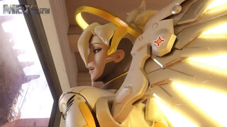 Mercy влажной дыркой скачет на члене парня из игры OverWatch