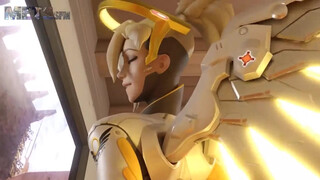 Mercy влажной дыркой скачет на члене парня из игры OverWatch