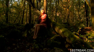 Dominika is making hot blowjob in the forest
