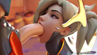 Mercy из Overwatch любит лизать и сосать большой член