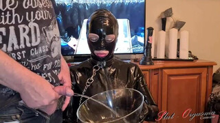 Sloppy Slave Pissing Orgasm MILF Latex Fetish Extreme Deepthroat Bizarre GIF