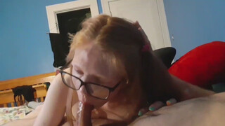 Sloppy Redhead Glasses Deepthroat Blowjob GIF