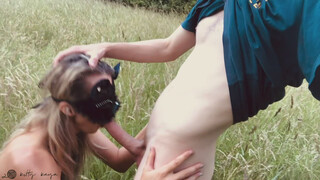 Public Outdoor Nudity Gagging Blowjob GIF