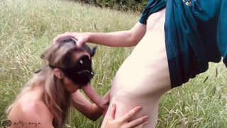 Public Outdoor Nudity Gagging Blowjob GIF