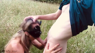 Public Outdoor Nudity Gagging Blowjob GIF