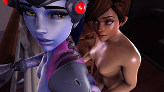 Widowmaker x Tracer Futa fuck on the balcony